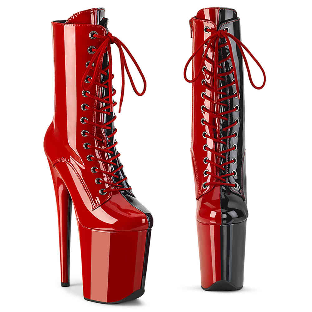 Pleaser - FLAMINGO-1040TT Bottes de plate-forme, Pole dance chaussures - Rouge/Noir